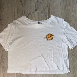 Divided by H&M White pizza short sleeve shirt top crop